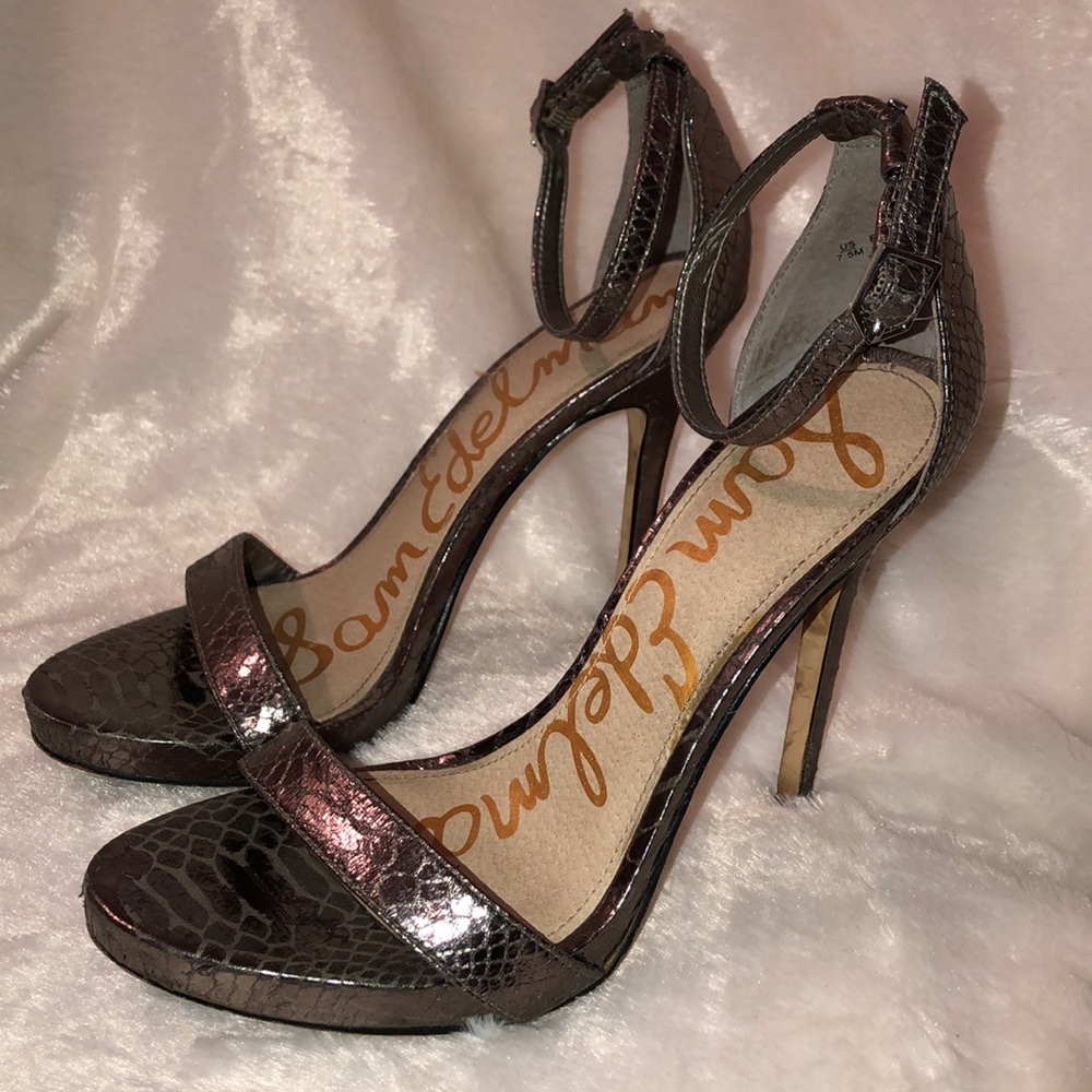 Sam Edelman Bronze Metallic Snake Skin Heels